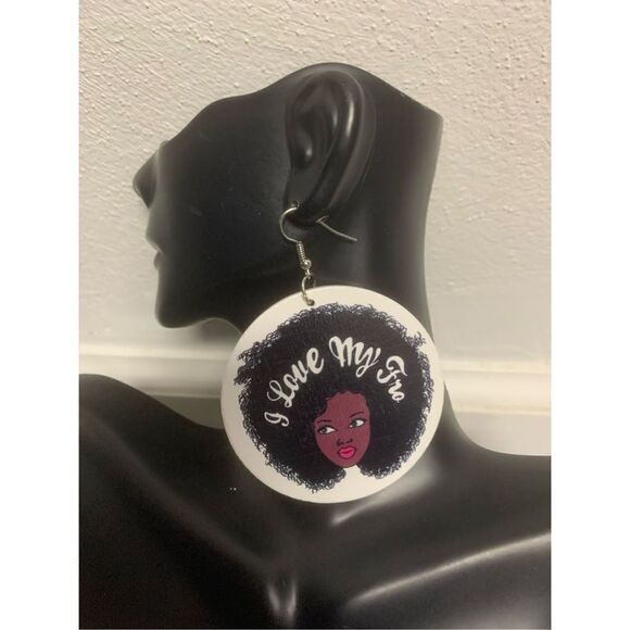 I Love My Fro Afrocentric Earrings - Picture 1 of 3